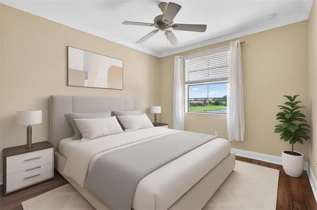 an aerial view of a house with yard