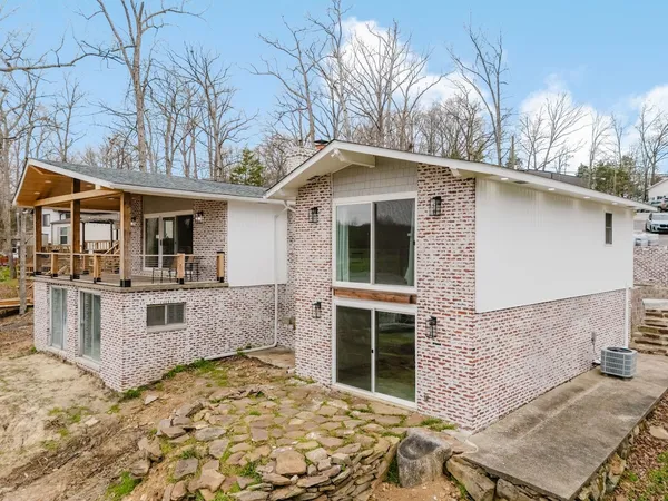 a view of a living room and mountain view