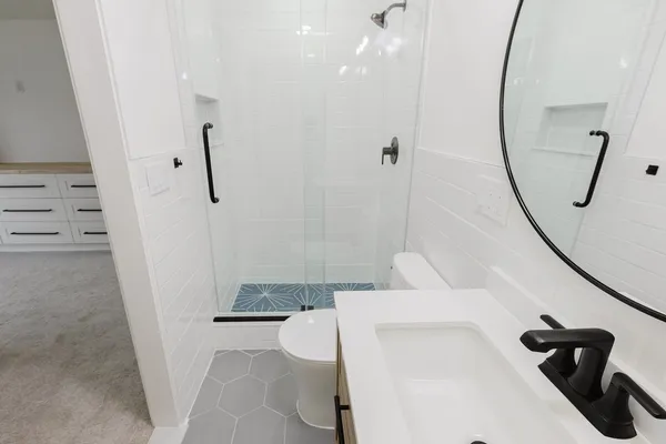 a bathroom with a bathtub and a sink