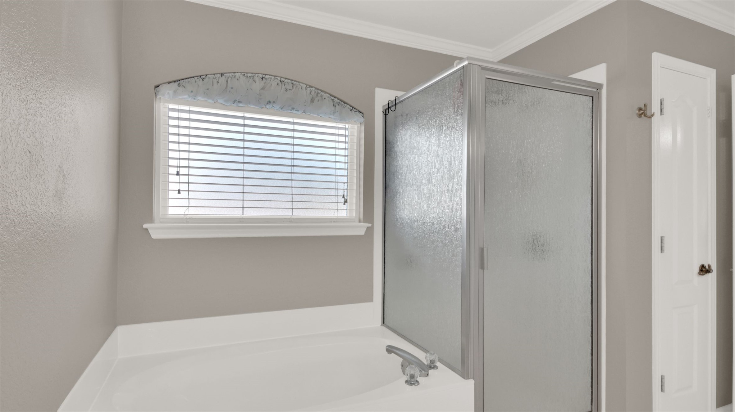 1210 Mathias Street Cedar Park, TX 78613 - Photo 24 of 31 Primary bathroom with a garden tub separate shower, and crown molding