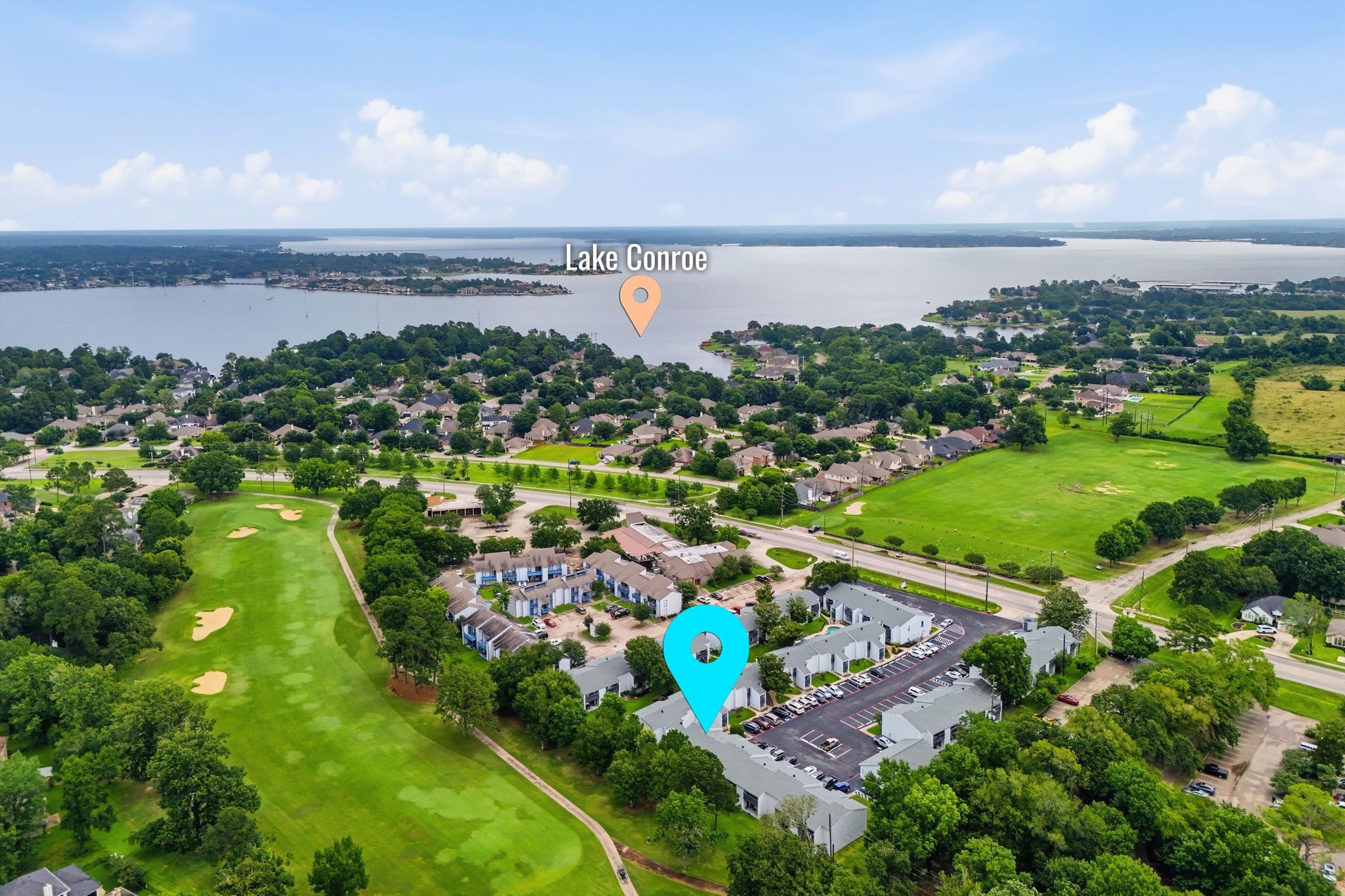 13151 Walden Road, Unit 131 Montgomery, TX 77356 - Photo 29 of 35 Scenic aerial view highlighting the neighborhood setting and surrounding landscape.