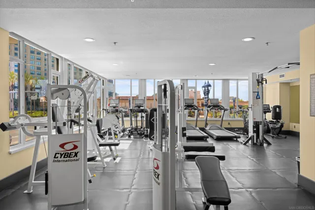 a view of a building with sitting area