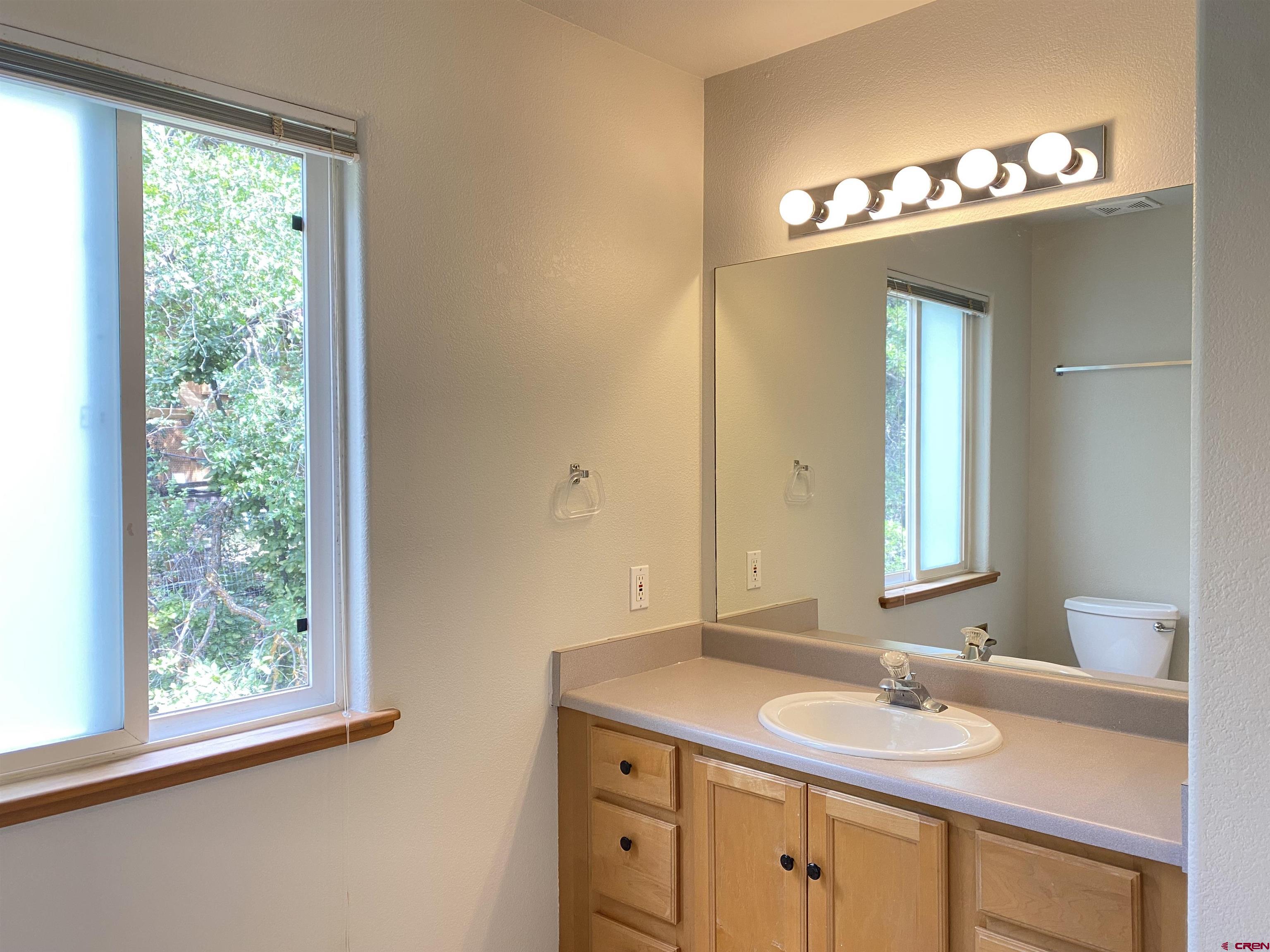 33 Sunridge Lane Durango, CO 81301 - Photo 19 of 37 a bathroom with a granite countertop sink and a mirror
