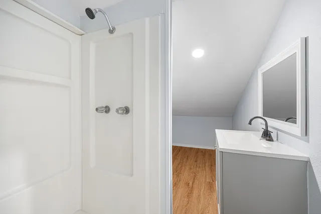 an empty room with fan