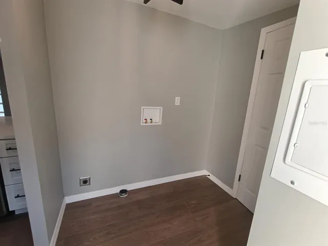 a view of a room with racks on the wall