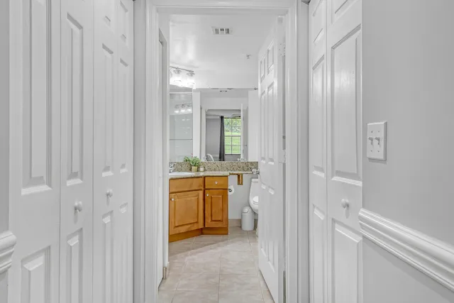 a view of a room with racks on the wall