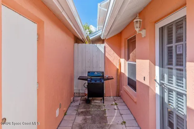 a entryway with a stove