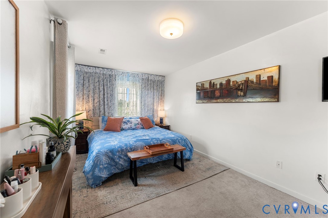 110 Hampton Road Dunnsville, VA 22454 - Photo 19 of 40 a bedroom with a large bed and a potted plant