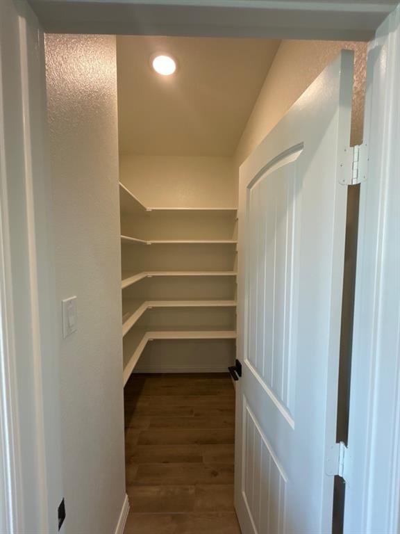 8813 County Road 623 Blue Ridge, TX 75424 - Photo 8 of 19 Spacious pantry featuring extensive wrap-around shelving, wood-finish flooring, and recessed ceiling lighting