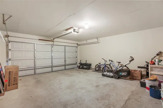 a view of a garage with storage
