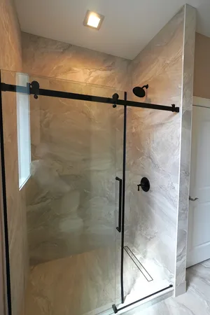 a bathroom with a shower