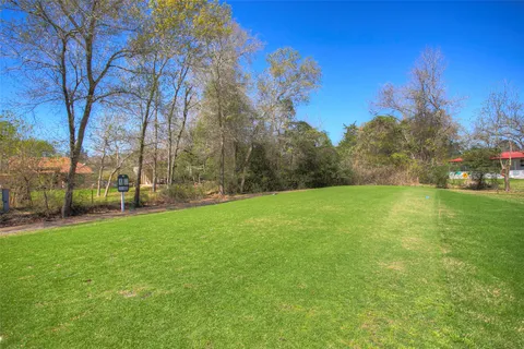 a view of a field of grass and trees