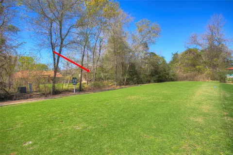 a view of a field with trees in background