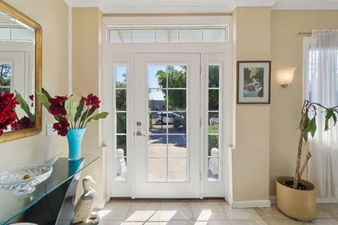 a potted plant sitting on a kitchen table and a potted plant