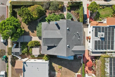 an aerial view of a house