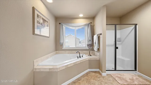 a bathroom with a bathtub and a shower