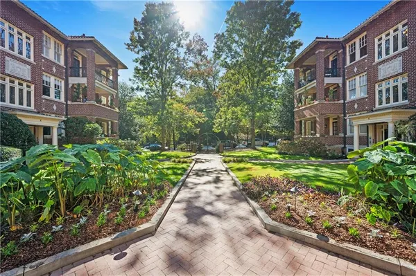 a view of a building with garden