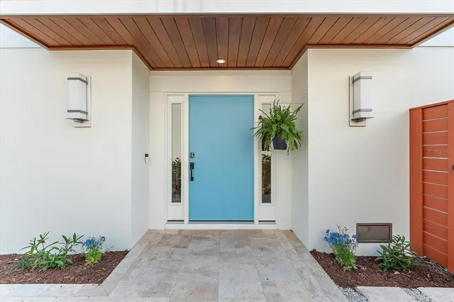 a view of a house with a potted plant