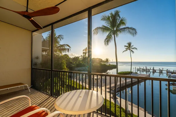 a view of balcony with a potted plant