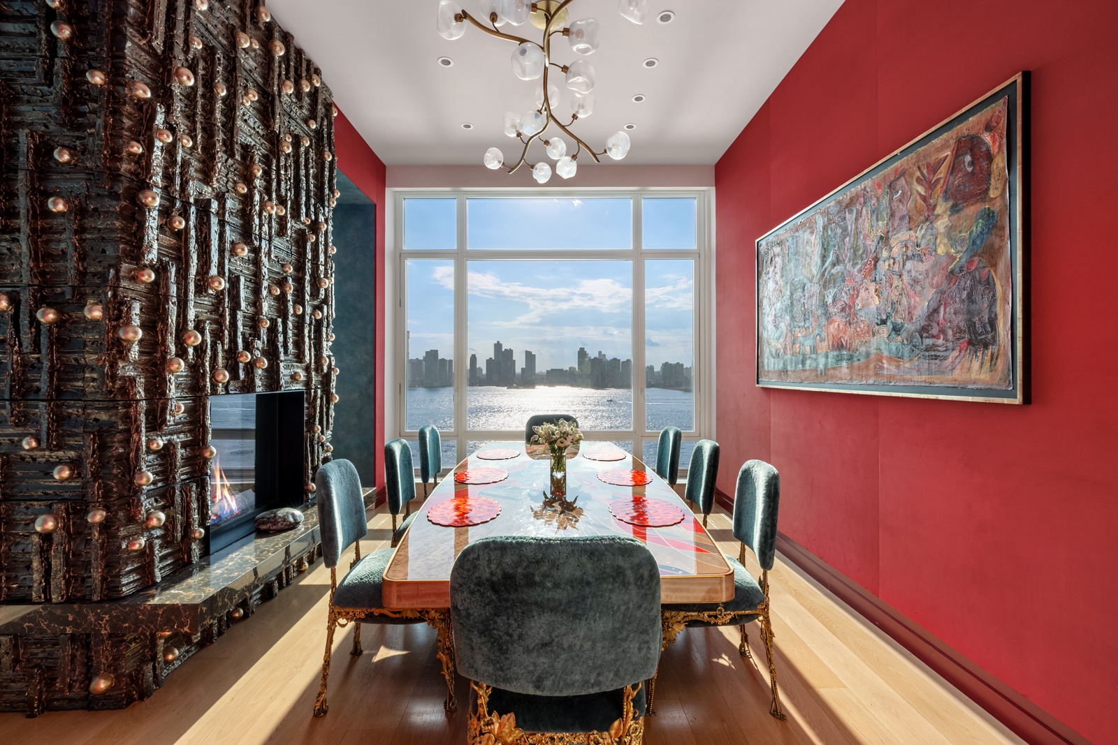 70 Vestry Street, Unit PHS Manhattan, NY 10013 - Photo 5 of 34 a view of a dining room with furniture window and wooden floor