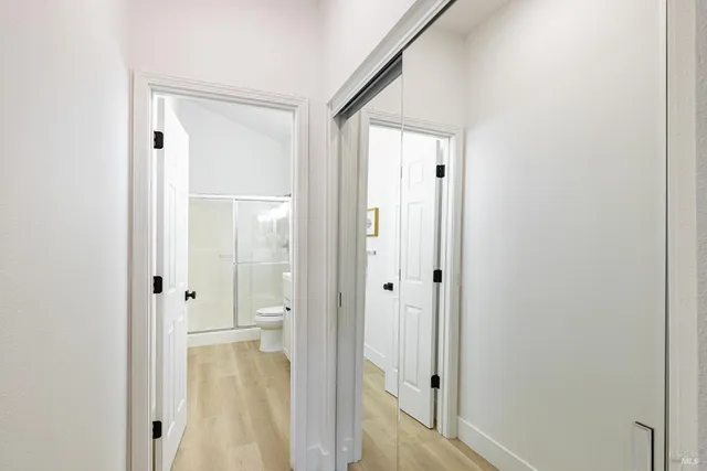 a view of a bathroom with a shower