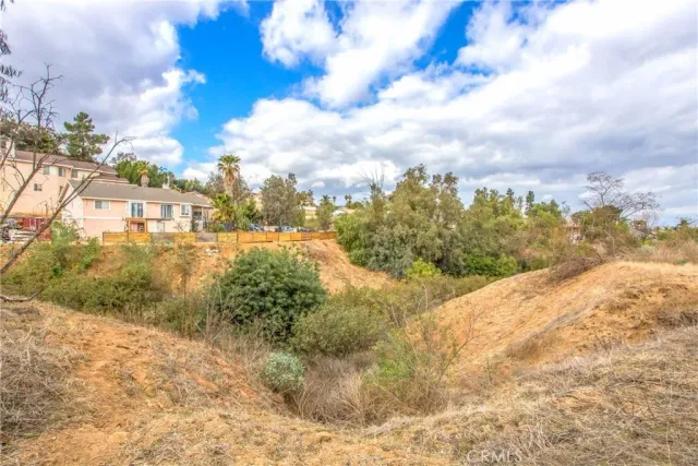 a view of a yard with an trees