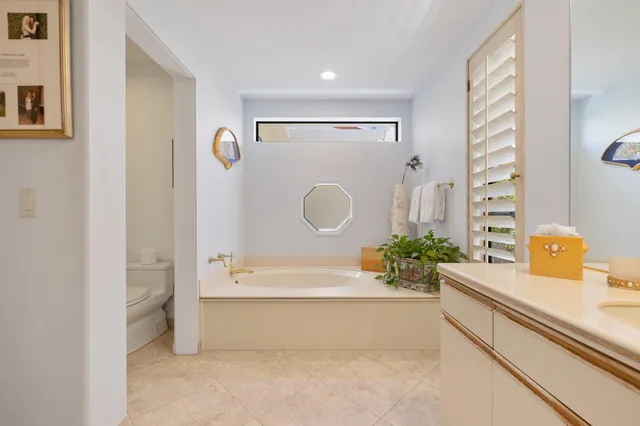 a bathroom with a bathtub