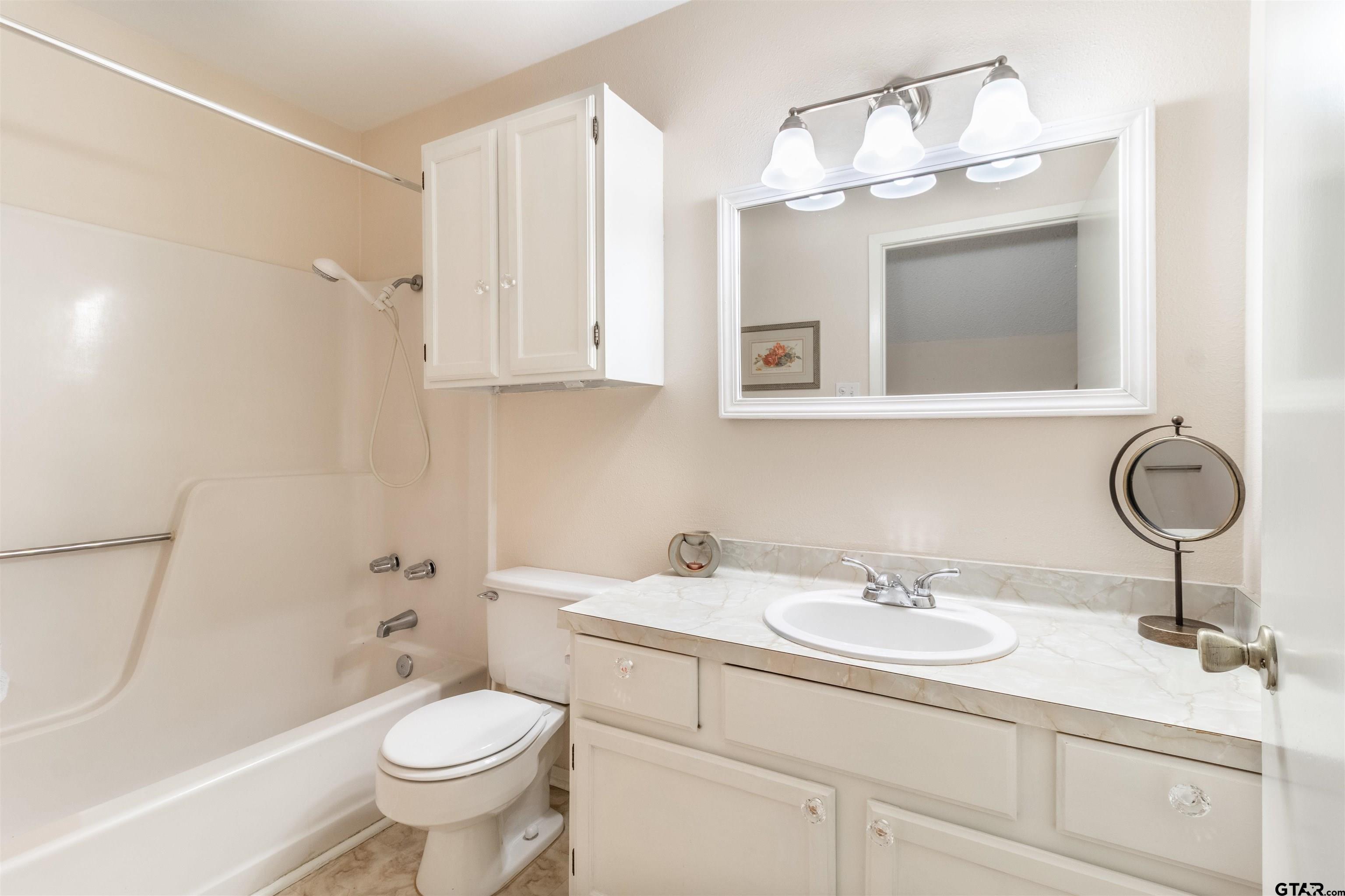 18219 Eastside Road Troup, TX 75789 - Photo 36 of 48 a bathroom with a sink a toilet and a mirror