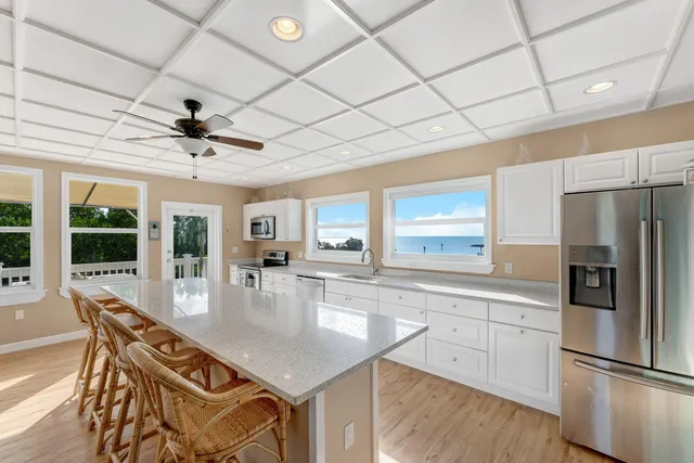 a view of a patio on the roof deck