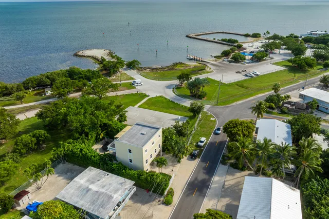 an aerial view of residential houses with outdoor space