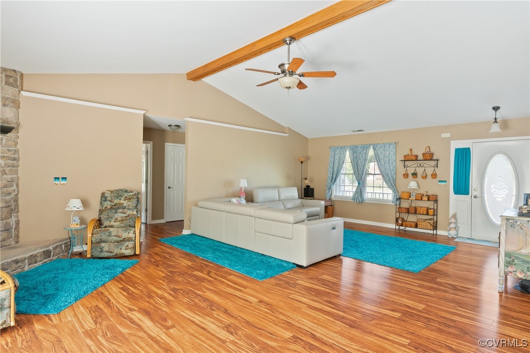 5026 Water View Road Water View, VA 23180 - Photo 9 of 50 Living area with vaulted ceiling with beams, ceili