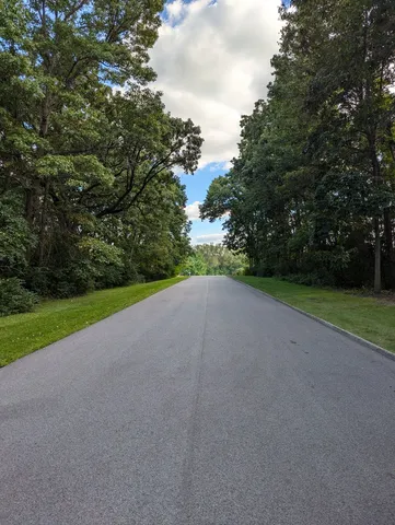 a view of a field and trees