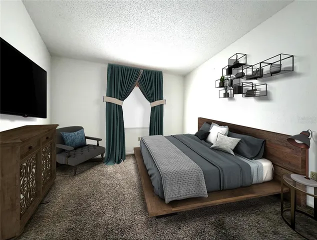 a bedroom with bed and a flat screen tv