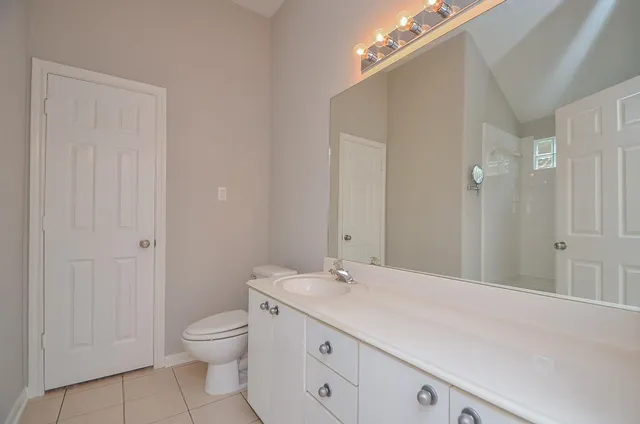 a bathroom with a toilet a sink and mirror