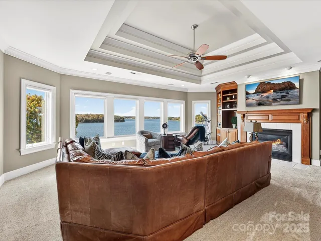 a lake view with a garden