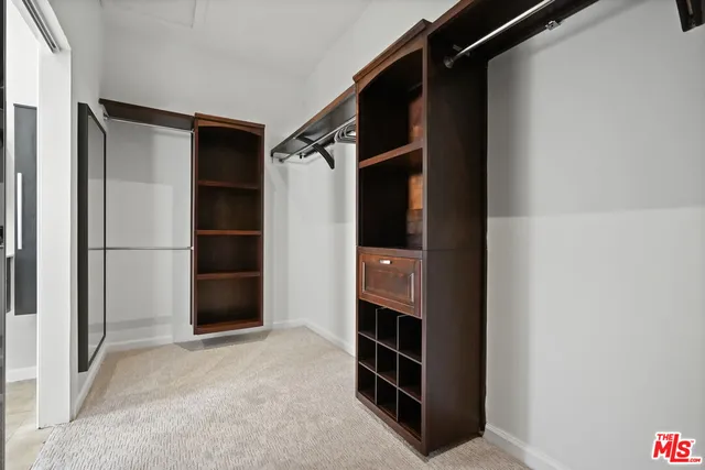 a view of walk in closet with empty racks