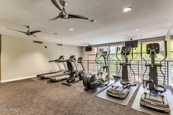 a view of a room with gym equipment