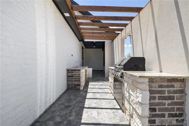 a hallway with a black white checkered floor