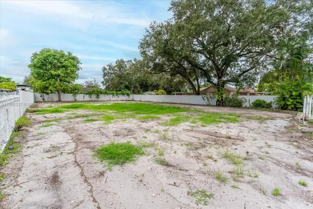 a view of a big yard with large trees