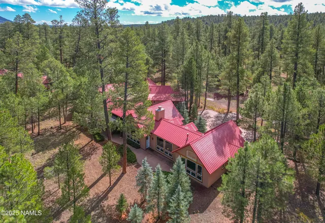 an aerial view of a house with a yard and lake view