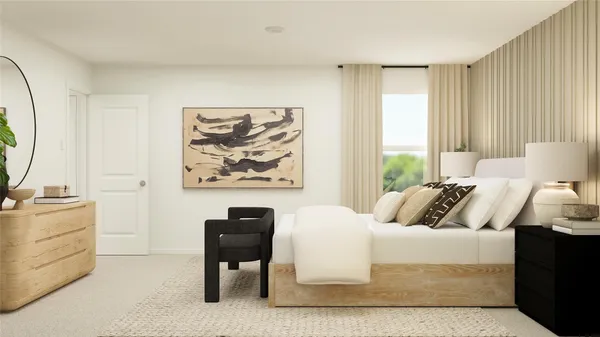 a living room with furniture and large windows
