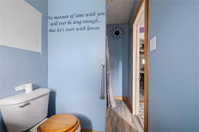 a bathroom with a toilet and a shower
