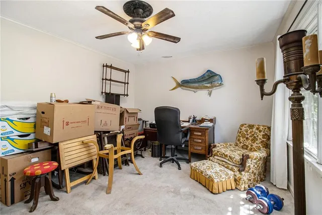 a workspace with furniture