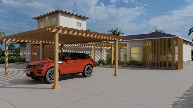 a car parked in front of a house