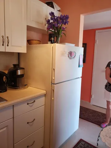 a white refrigerator freezer sitting inside of a kitchen