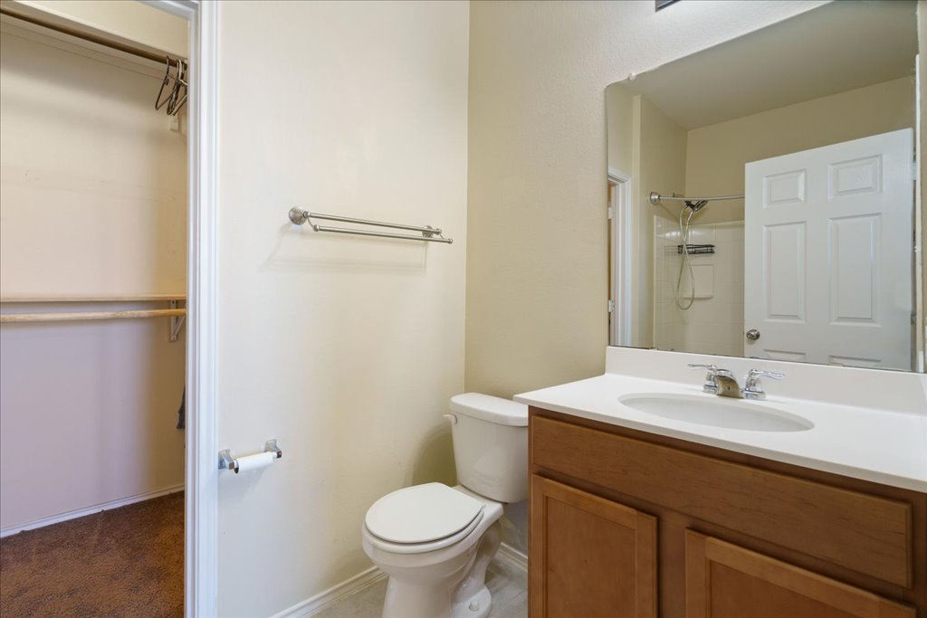 194 Yellowbark Street Buda, TX 78610 - Photo 10 of 19 Bathroom featuring a walk in closet, vanity, and a tub/shower combo