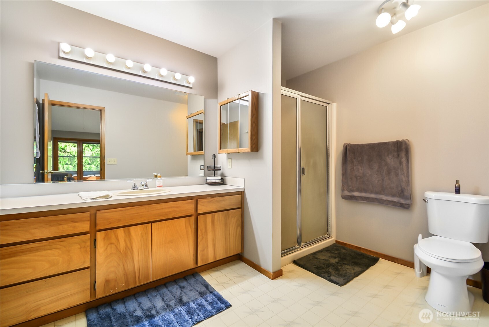 2101 Wagner Road Camano Island, WA 98282 - Photo 17 of 36 a spacious bathroom with a toilet a sink and mirror
