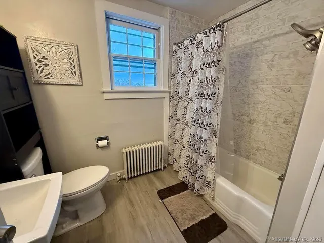 a bathroom with a toilet and a shower