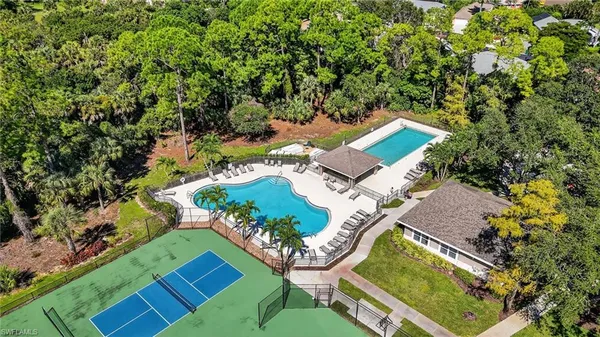 an aerial view of a house with a garden