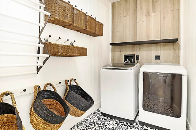 a utility room with dryer and washer